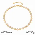 Elegant French style vintage gold rhinestone tennis necklace choker chain for women - Gold Pink Stone Style (KN303937-CAJY)