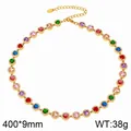 Elegant vintage French multicolored crystal tennis necklace with adjustable gold chain - Gold Rainbow Style (KN303939-CAJY)