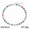 Elegant silver-toned tennis necklace featuring colorful round crystal accents - Silver Rainbow Style (KN303940-CAJY)