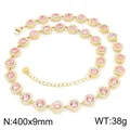 Collier tennis style vintage français avec cristaux roses, doré, 400x9mm, poids 38g. - Style Pierre Rose Dorée (KN303942-CAJY)