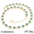 Collier tennis vintage plaqué or avec cristaux bleus et strass blancs élégants - Style Pierre Bleue Dorée (KN303943-CAJY)