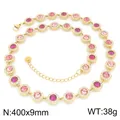 Collier tennis vintage en finition dorée avec strass ronds roses et violets - Style Pierre Fuchsia Dorée (KN303944-CAJY)