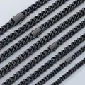 Polished black stainless steel Cuban link necklaces in multiple widths with snap clasp - Necklace 45cm / 8MM Black