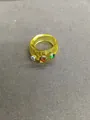 Chunky transparent yellow resin ring featuring three colorful inlaid rhinestones - Yellow-Brown