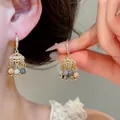 Elegant vintage ethnic gold hollow zircon tassel earrings with colorful crystal beads - 78# Hollow Bud Tassel Style / Hoop Buckle Style / Gold
