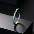 Macro view of a thin titanium steel ring with a frosted rainbow iridescent finish - Size 5 / 2mm / Colorful