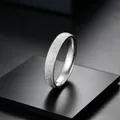 Detail view of silver frosted starry sky titanium steel ring with sparkling texture finish - Size 5 / 4mm / Silver