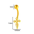 Elegant gold-plated cross belly button ring featuring shiny zirconia and a steel bar. - Cross (2670-1#) / Gold