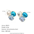 Elegante geometrische oorknopjes met gekleurde zirkoon in 18K verguld roestvrij staal - Geometrische Drie-Stenen Stijl (E8476_Gold_1) / Meerblauw en Donkerblauw Combinatie (E8476_Gold_1)