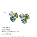 18K goud vergulde roestvrijstalen oorknopjes met kleurrijke zirkonia-kristallen - Geometrische Drie-Stenen Stijl (E8476_Gold_3) / Lichtblauw en Grasgroen Combinatie (E8476_Gold_3)