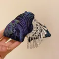 Detail of New Chinese ethnic style embroidered triangle hair claw with silver tassels - Ethnic Style Embroidery Tassel Hair Claw / Silver-Blue