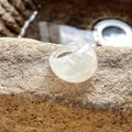 Detail showing the elegant marbled white resin texture of this vintage chunky ring - 37# Cloudy White