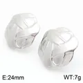 Silver stainless steel woven button stud earrings shown with 24mm size and 7g weight - Round Button Style (KE114139-KFC) / Steel