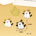 Detail view of Halloween ghost cat enamel charms showing precise 23x24mm dimensions - Ghost Cat