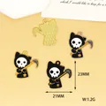 Detailed view and measurements of Halloween cat skull charms for DIY jewelry making - Skeleton Reaper Cat