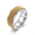 Detailansicht eines drehbaren Edelstahlrings mit goldenem und silbernem Netz - Größe 5 / 8mm / Silber & Gold