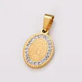 Macro view of gold stainless steel Virgin Mary Guadalupe pendant with rhinestones - Rhinestone Inlaid (Gold)