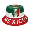 Detailed view of the Mexico flag print on a red, white, and green bucket hat - M (56-58cm) / Mexican National Emblem