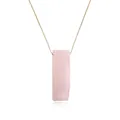 Detailed close-up of a rectangular rose quartz stone pendant on a thin gold chain necklace. - Rectangle Pendant with Gold Chain / Pink (Rose Quartz)