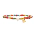 Détail d'une cheville en perles colorées avec un cœur blanc et une breloque en M - Style Lettre M / 24cm / Rose vif