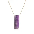 Close-up of a rectangular natural amethyst pendant necklace with a fine golden chain - Rectangle Pendant with Gold Chain / Purple (Amethyst)