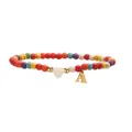 Detailed macro shot of a colorful beaded anklet with golden initial letter A charm and heart bead - Letter A Style / 24cm / Multicolor