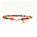 Detailed view of colorful turquoise beaded anklet with gold letter B charm and white heart bead. - Letter B Style / 24cm / Multicolor