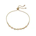 Detail of a gold stainless steel mariner link bracelet with adjustable bolo closure - Adjustable Coffee Bean Link Bracelet / Gold