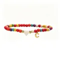 Colorful turquoise beaded anklet with golden letter C charm and white heart bead detail - Letter C Style / 24cm / Multicolor