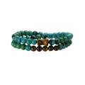 Vista dettagliata del bracciale a due fili in occhio di tigre e pietra naturale da 6 mm - Pietra Fenice e Occhio di Tigre
