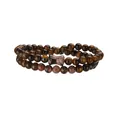 Vista ravvicinata del bracciale a due fili in perle di occhio di tigre e rodonite. - Occhio di Tigre e Pietra Rossa a Linea Nera