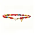 Bracelet de cheville en perles colorées avec breloque cœur et lettre V dorée chic - Style Lettre V / 24cm / Rose vif