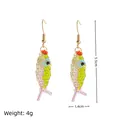Vibrant handmade beaded fish earrings with 5.5cm length in a cute dopamine style - Green and Pink Fish Earrings