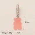 Cute pink gummy bear pendant charm with sparkling cubic zirconia stone bail for DIY jewelry - Silver Rhinestone Clasp / Pink