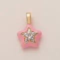 Detailed view of a pink enamel star pendant featuring a clear crystal star center - Pink Flower Pendant