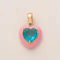 Detailed close-up of a pink enamel heart pendant with a bright blue gemstone center. - Pink Enamel Heart Pendant (Pendant Only (Without Chain))