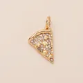 Detailed close-up of a gold-plated pizza slice charm with sparkling crystal rhinestones - Mushroom Pizza Pendant
