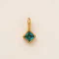 Detailed view of a square blue zircon birthstone charm with 18K gold plated stainless steel frame - March Birthstone Pendant