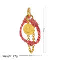 Golden smiley face bag charm featuring red and white braided cord and metal chain - Smiley Bag Charm / 1 Piece/Pack (11x5cm) / Pink