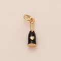 Gold champagne bottle charm with heart detail and black enamel for DIY accessories - Champagne Bottle Pendant