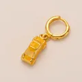Detailed view of a golden hoop jewelry charm featuring a vibrant yellow car pendant - Yellow Taxi Pendant