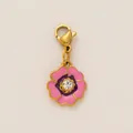 Pendentif fleur en émail rose avec fermoir mousqueton et cristal pour bijoux DIY créa - Breloque Fleur Violette