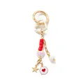 Fashion DIY keychain bag charm with red heart beads and gold star 18K gold plated finish - Red Beaded Heart Pendant
