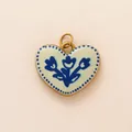 Heart-shaped ceramic pendant with blue tulip floral pattern and gold metal ring - Yellow Heart Pendant