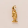 18K gold plated stainless steel fish pendant DIY charm with red gemstone eye detail - No.6 Puffer Fish / Gold
