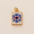 Exquisite copper rectangular charm featuring a blue flower with central evil eye motif - Blue Eye Square Tag Pendant
