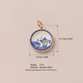 18K gold plated stainless steel circular charm with blue coffee pot illustration detail - No.3 Teapot Pendant