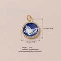 Stainless steel round charm featuring a blue bird pattern with a gold finish measurement. - No.4 Small Bird Pendant