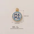 Round gold-plated copper pendant charm featuring MAMA text and blue enamel dotted border - Blue Round MAMA Pendant (25)