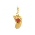 Elegant gold-toned baby foot pendant featuring a red heart inlay for DIY jewelry crafts - Pink Footprint Charm